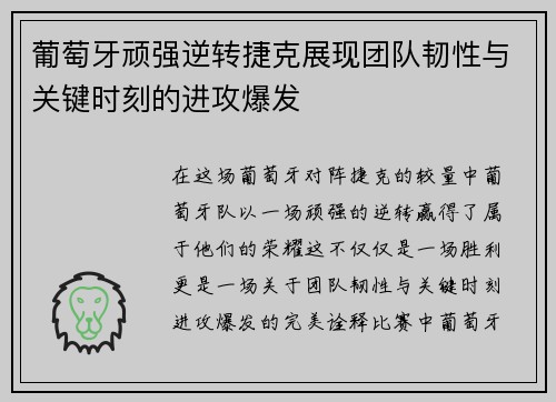 葡萄牙顽强逆转捷克展现团队韧性与关键时刻的进攻爆发